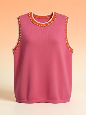 Krush Kandy - Knit Sleeveless Tank Top Vest with Pearl Embellishments - Size M